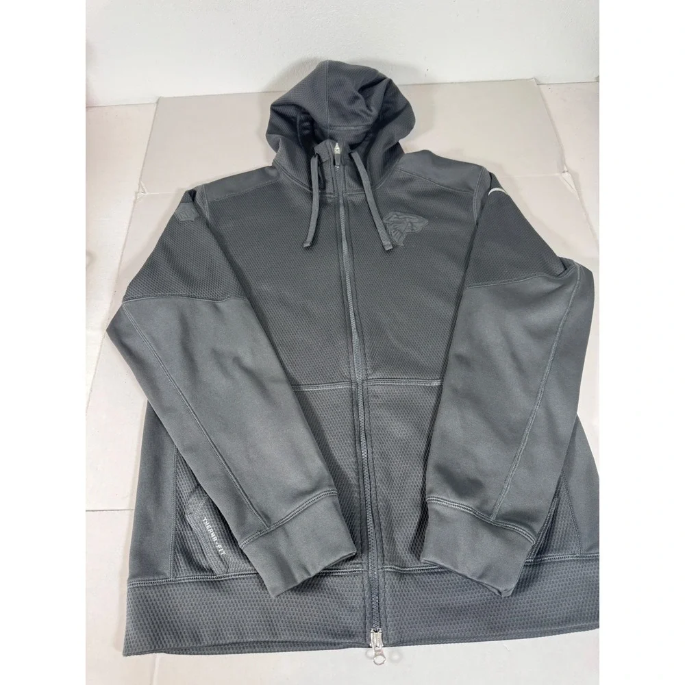 Nike Mens Atlanta Falcons Hoodie Sweatshirt Full Zip‎ Therma Fit Medium Gray